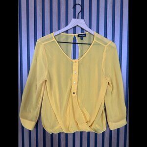 Bebe Blouse Small Womens Yellow Henely Long Sleeve Sheer Keyhole Shirt